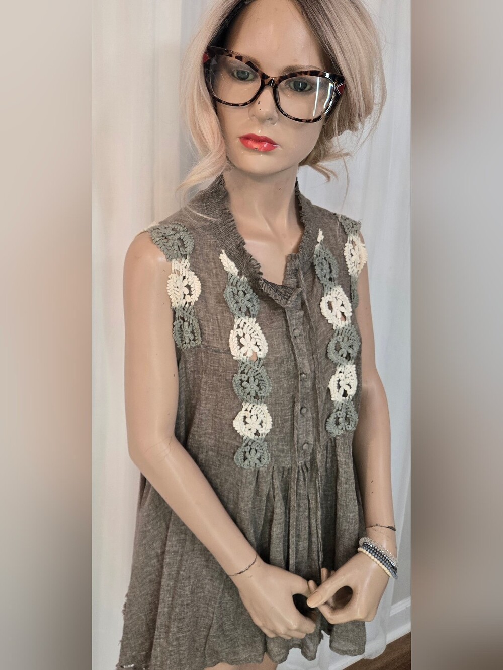 Ryu Taupe and Cream Sleeveless Mini Dress/Long Top Pristine Condition - Picture 5 of 9